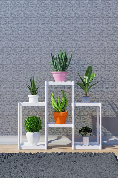 Işıl 6 Raflı Plastik Beyaz Saksılık Dekoratif Çiçeklik Saksı Standı 222_k_b