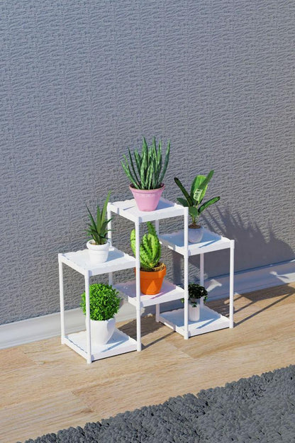 Işıl 6 Raflı Plastik Beyaz Saksılık Dekoratif Çiçeklik Saksı Standı 222_k_b